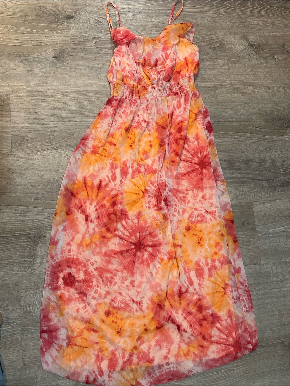 Faded Glory Tie-Dye Spaghetti Strap Maxi Dress - Pink & Orange